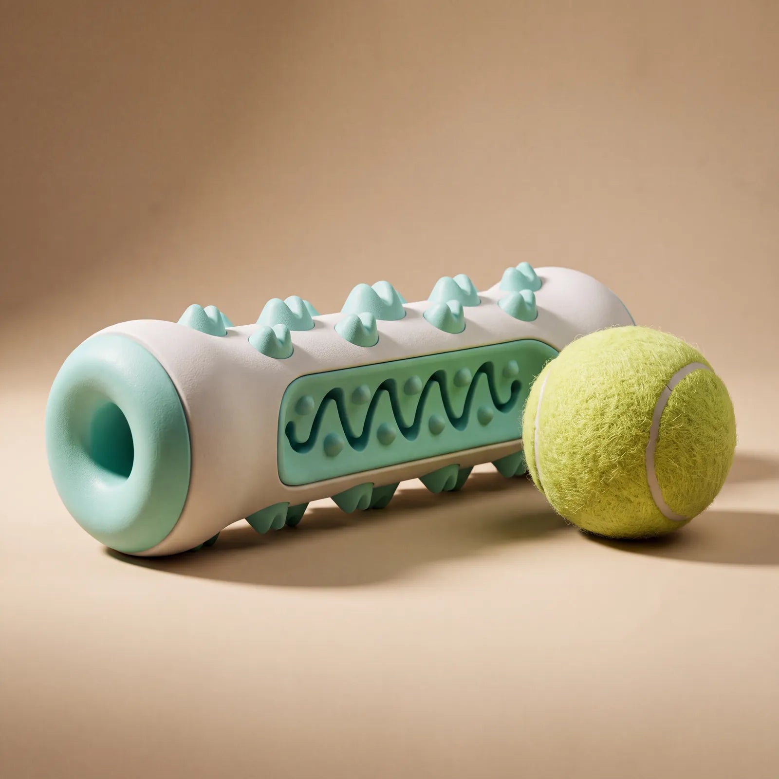 BISSO Kaustick im Größenvergleich neben einem Tennisball auf beigem Hintergrund